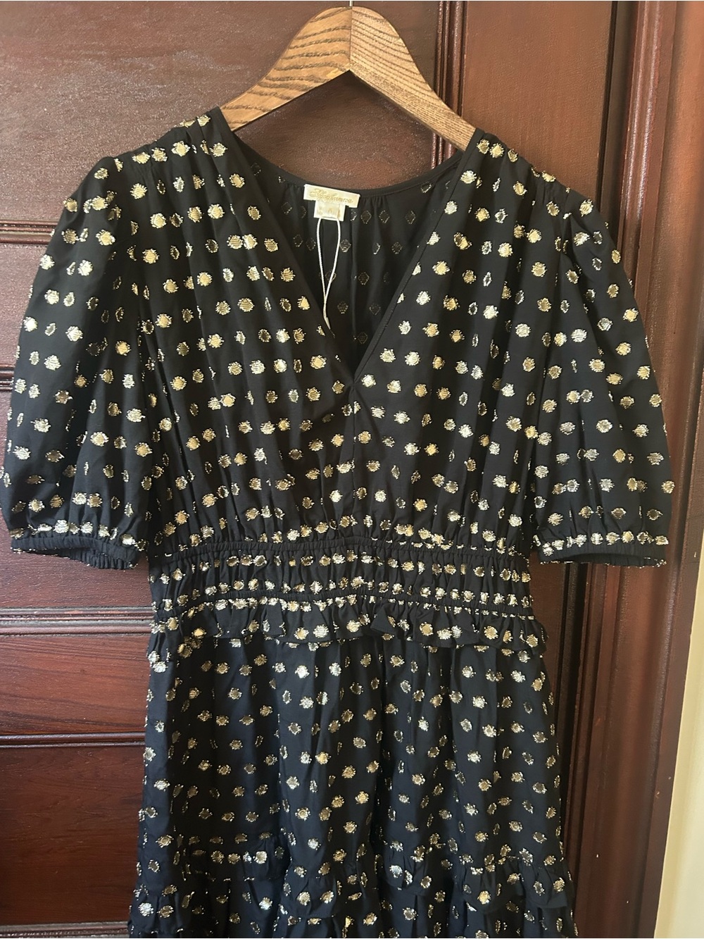 NWOT Shoshanna Elia Black & Gold Metallic Clip Dot Cocktail Mini Dress Size 6 - Picture 5 of 8